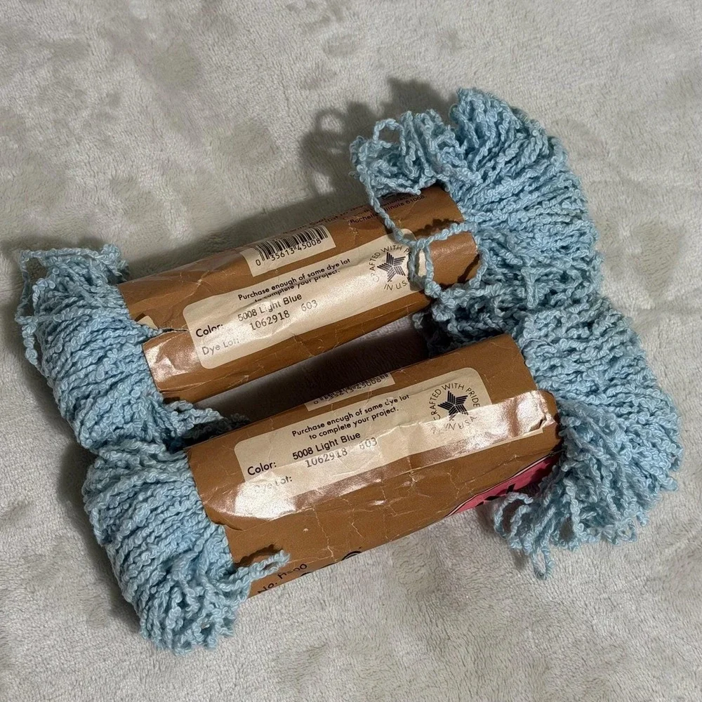 Vintage Caron Cotton Terry Yarn Lot 7 Skeins 50g 1.75 Zigzag Pink Blue 3‎ Colors